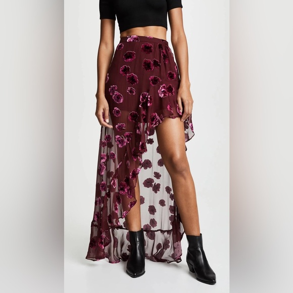For Love And Lemons Dresses & Skirts - for Love & Lemons Silk-Blend Sophie Velvet Floral Skirt Pansy - Small